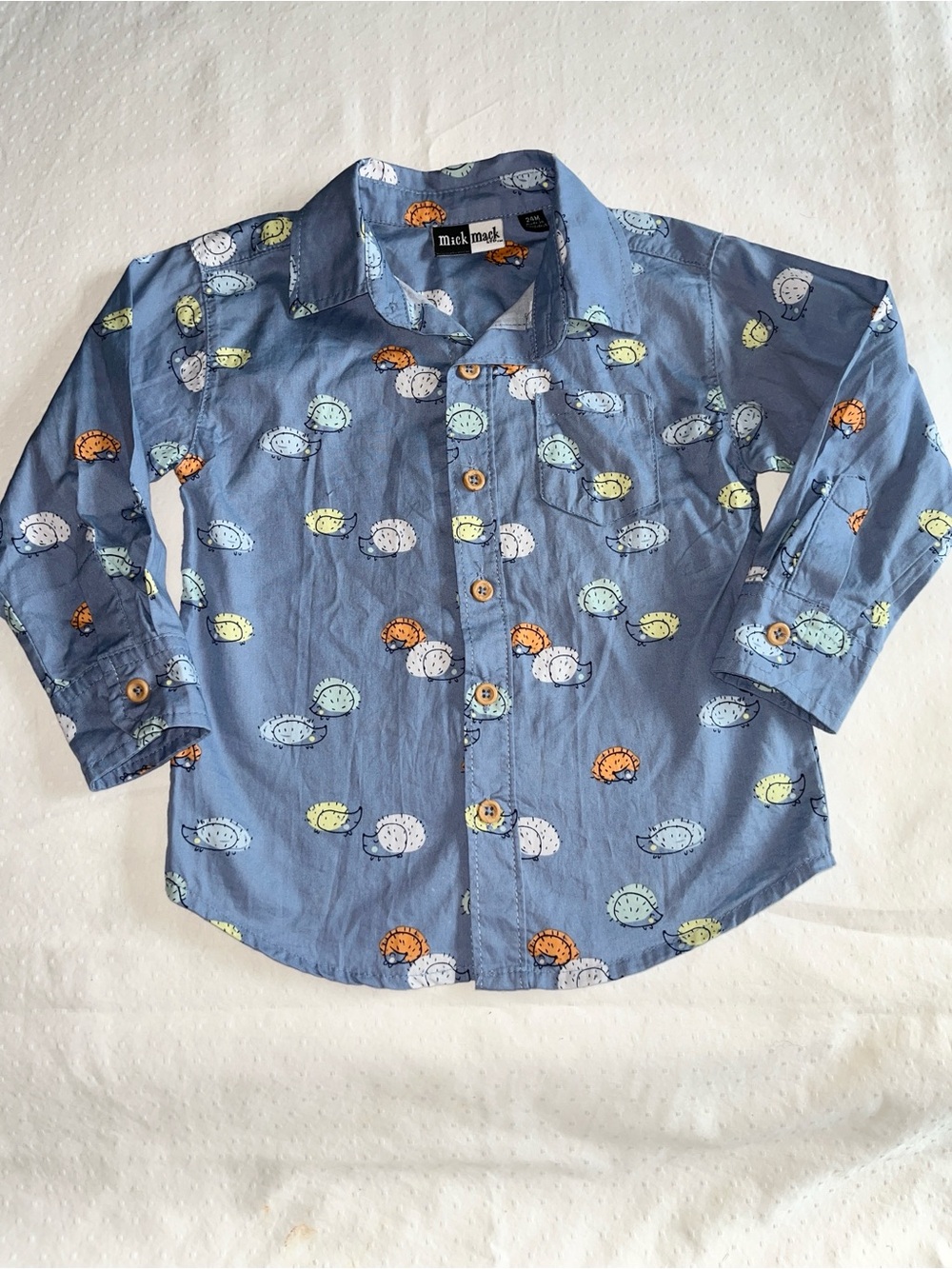 Mick Mack Boys' Blue Hedgehog Print Button-Up Shirt size 24m